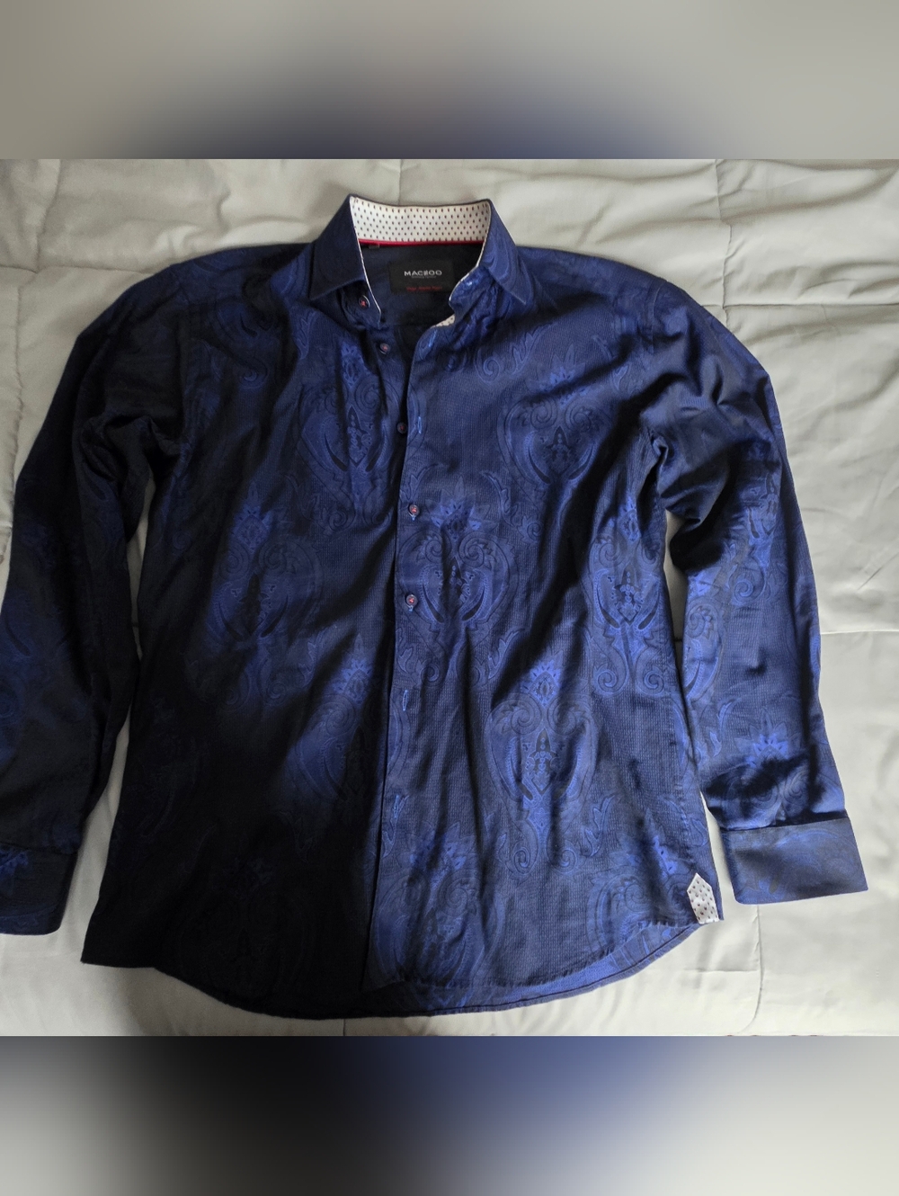 Maceoo Paris - Navy Paisley-Texture Dress Shirt